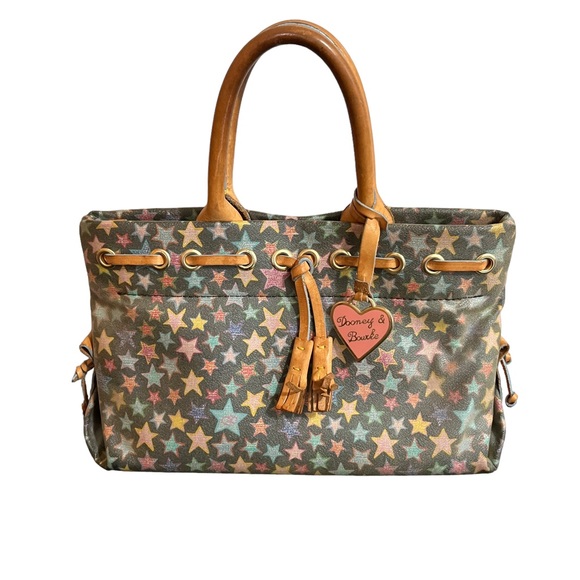 Dooney & Bourke Handbags - Dooney & Bourke Purse VTG HTF Gray Brown Leather Multi Star Print Handbag EUC